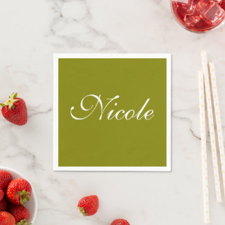 Solid Colour Green and White Customised Name Napkin