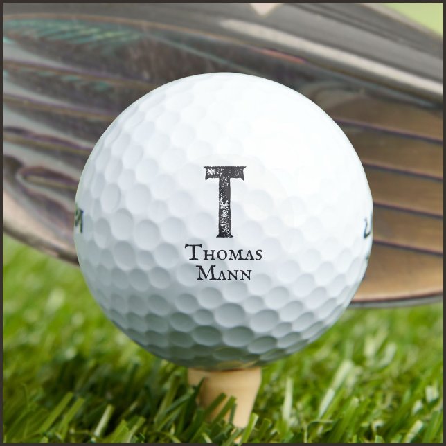 Solid colour grey initials and name golf balls (Creator Uploaded)