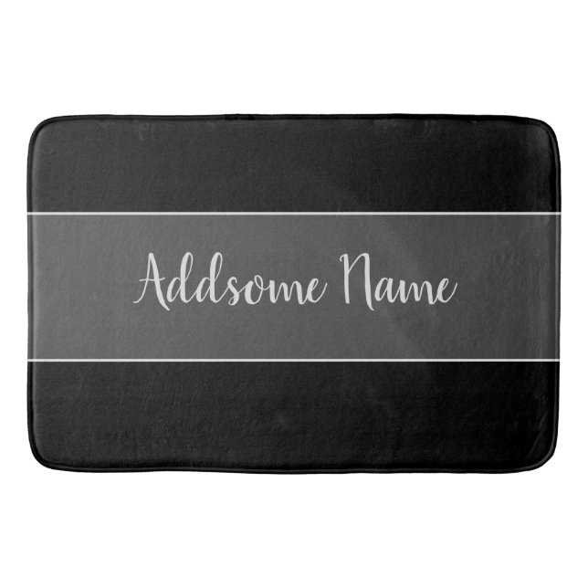Solid Colour Modern Basic Black Monogrammed Bath Mat (Front)