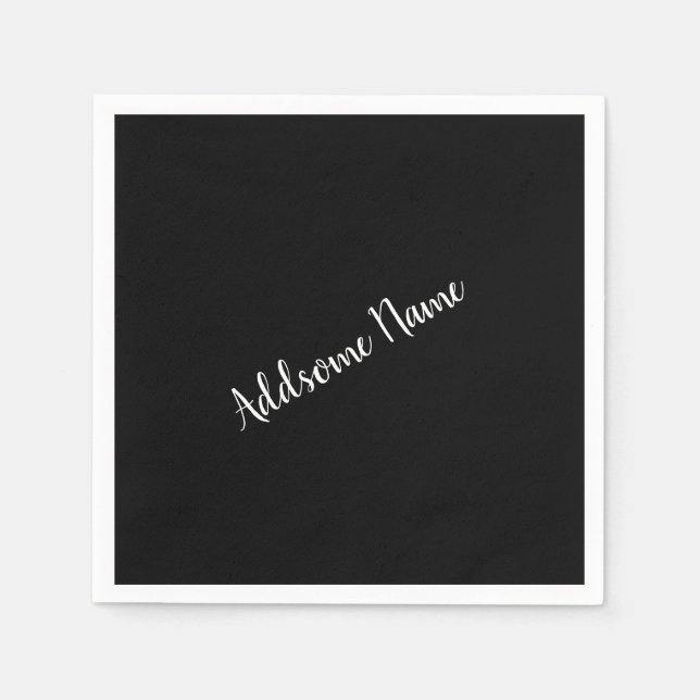 Solid Colour Modern Basic Black Monogrammed Napkin (Front)