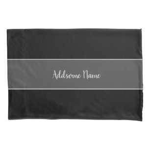 Solid Colour Modern Basic Black Monogrammed Pillowcase