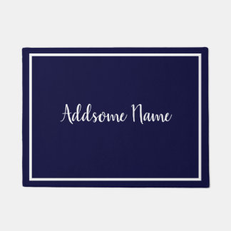 Solid Colour Modern Basic Navy Blue White Monogram Doormat