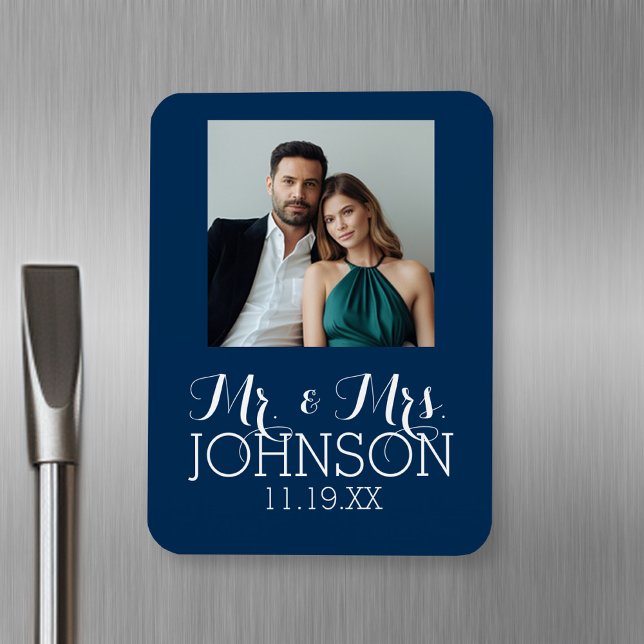 Solid Colour Mr & Mrs Wedding or Anniversary Favou Magnet (Personalized fridge magnet with photos and text)