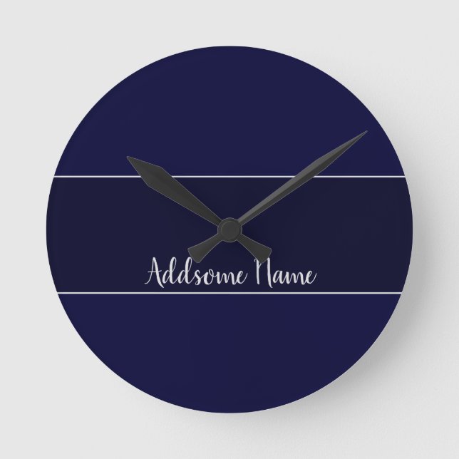 Solid colour Navy Blue Modern Stylish Round Clock (Front)