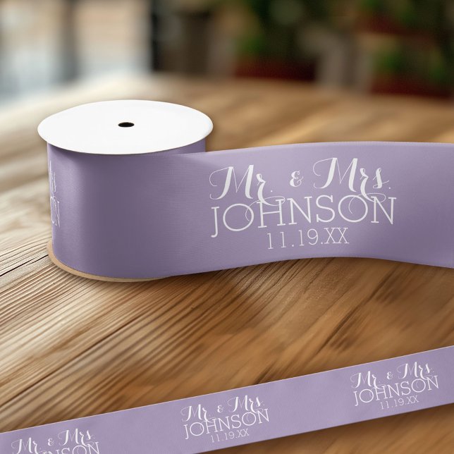 Solid Colour Orchid Lavender Mr & Mrs Wedding Favo Satin Ribbon (Custom Wedding and Anniversary Ribbon)