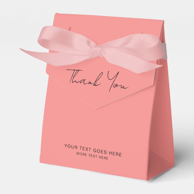 Solid Colour Pink Peach Thank You Script Text Favour Box (Front Side)