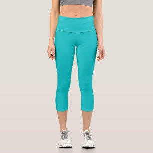 Solid colour plain bright turquoise capri leggings