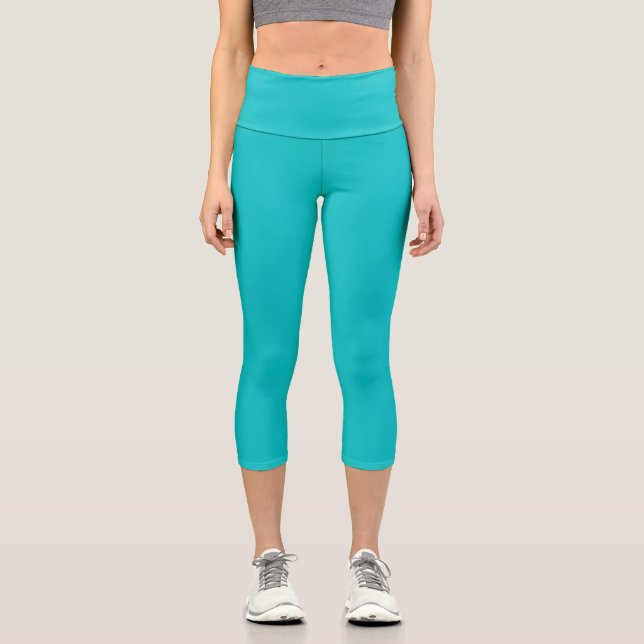 Solid colour plain bright turquoise capri leggings (Front)