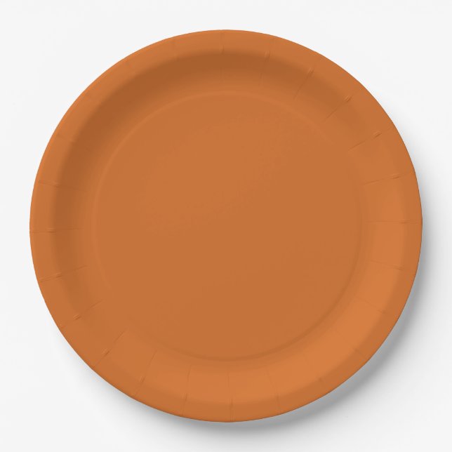Solid colour plain burnt orange cinnamon paper plate (Front)