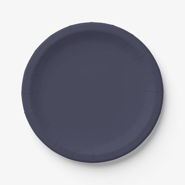 Solid colour plain Evening dark Blue Paper Plate (Front)