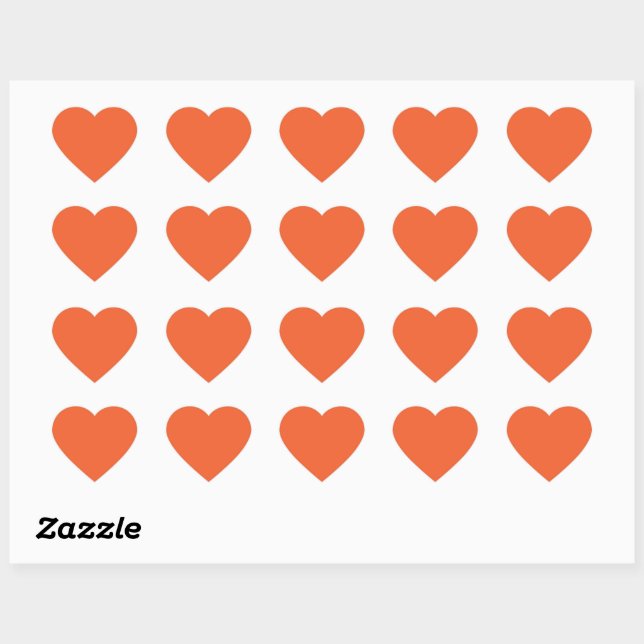 Solid colour plain exotic orange red heart sticker (Sheet)