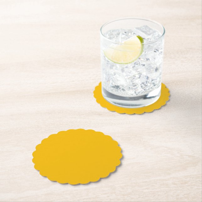 Solid colour plain hot yellow freesia paper coaster (Insitu)