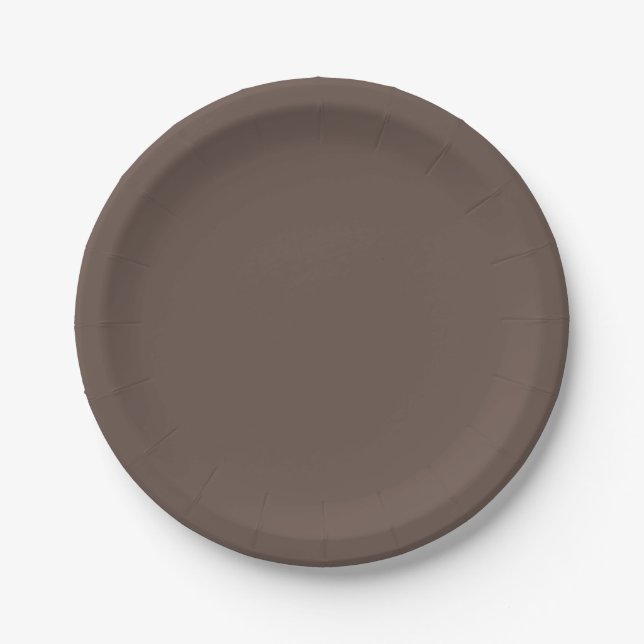 Solid colour plain medium taupe pastel brown paper plate (Front)