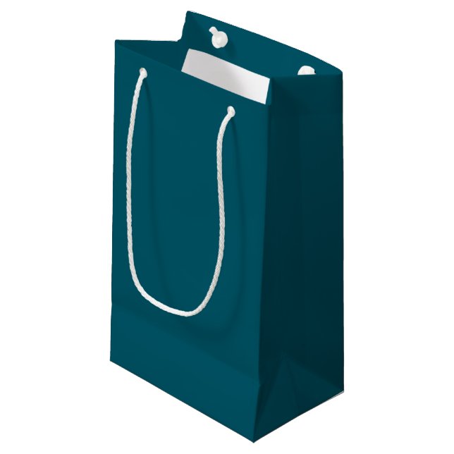 Solid colour plain teal peacock small gift bag (Front Angled)