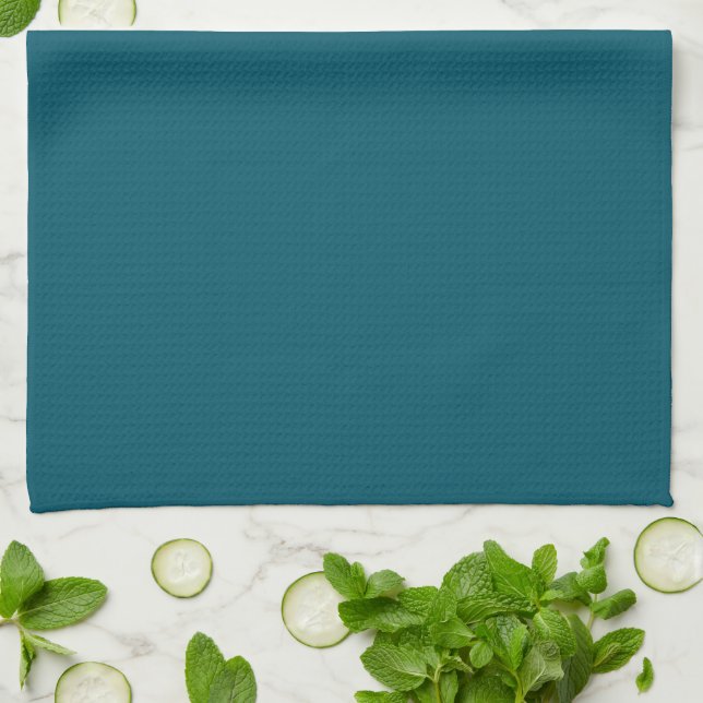 Solid colour plain teal peacock tea towel (Folded)