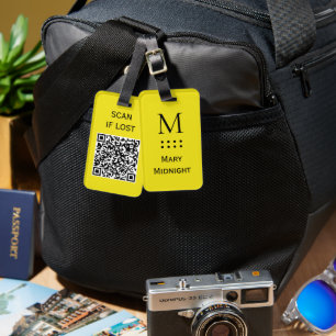 Solid Colour QR code Scan if lost Neon Canar Yello Luggage Tag
