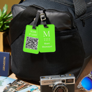 Solid Colour QR code Scan if lost Neon Green Luggage Tag