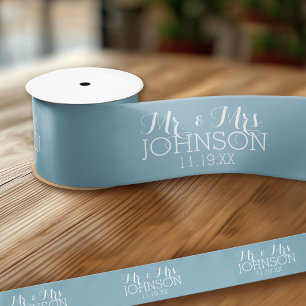 Solid Colour Robin Egg Blue Mr & Mrs Wedding Favou Satin Ribbon