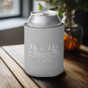 Solid Colour Silver - Mr & Mrs Wedding Favours Can Cooler