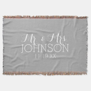 Solid Colour Silver - Mr & Mrs Wedding Favours Throw Blanket