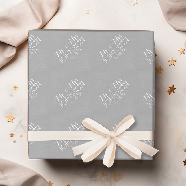 Solid Colour Silver - Mr & Mrs Wedding Favours Wrapping Paper (Personalized Wedding Anniversary Wrapping Paper)