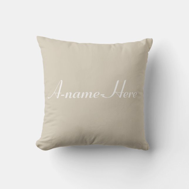 Solid Colour Taupe Grey  White  Script name custom Cushion (Front)
