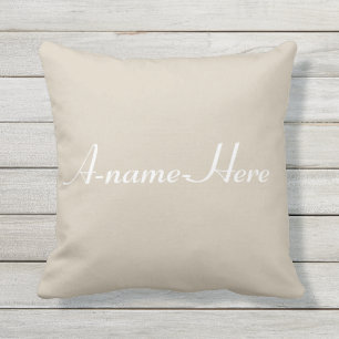 Solid Colour Taupe Grey  White  Script name custom Cushion