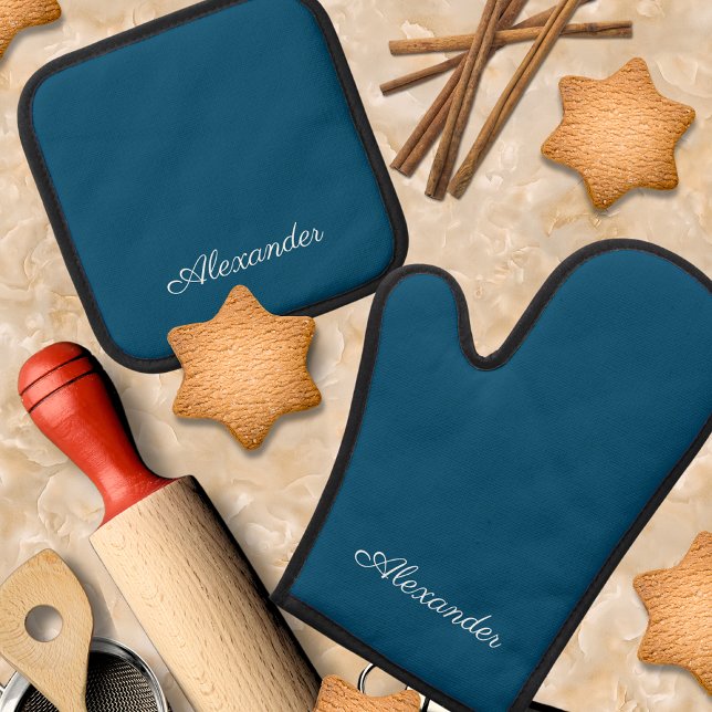 Solid Colour Turquoise Dark Teal Peacock Blue Oven Mitt & Pot Holder Set (Creator Uploaded)