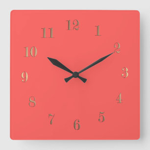 Solid, coral, Orange, salmon Square Wall Clock