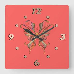Solid, coral, Orange, salmon Square Wall Clock