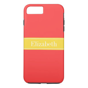 Solid Coral Red, Pineapple Ribbon Name Monogram iPhone 8 Plus/7 Plus Case