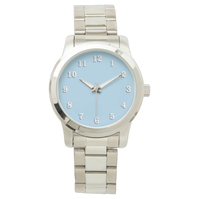 Solid Cornflower Blue White Numbers Watch (Front)