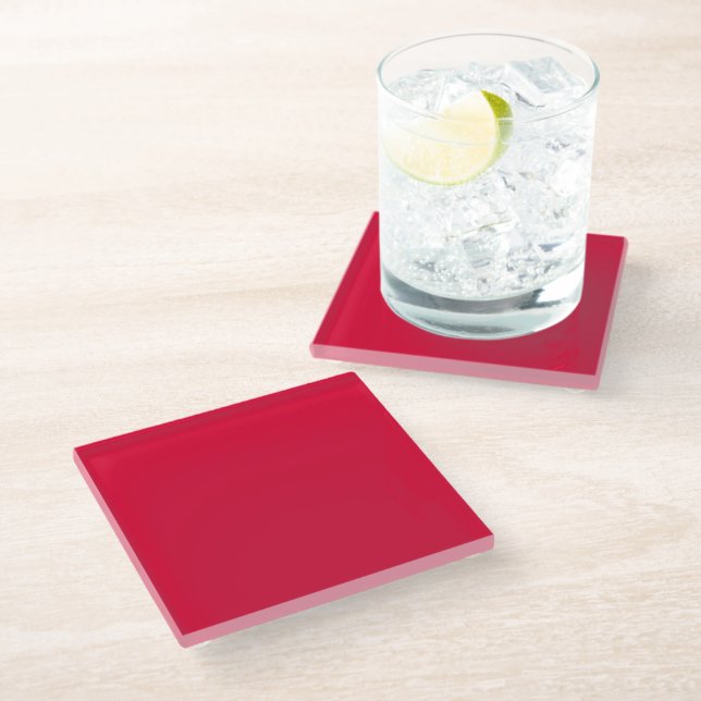 Solid crimson glory red glass coaster (Angled)