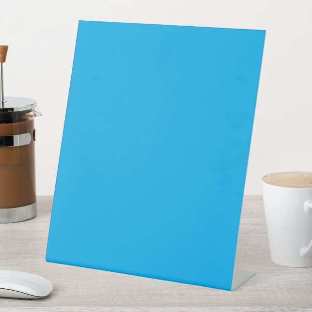 Solid Cyan Blue Background  Pedestal Sign (In SItu)