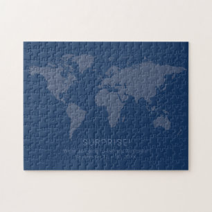 Solid Dark Blue World Map Secret Surprise Message Jigsaw Puzzle