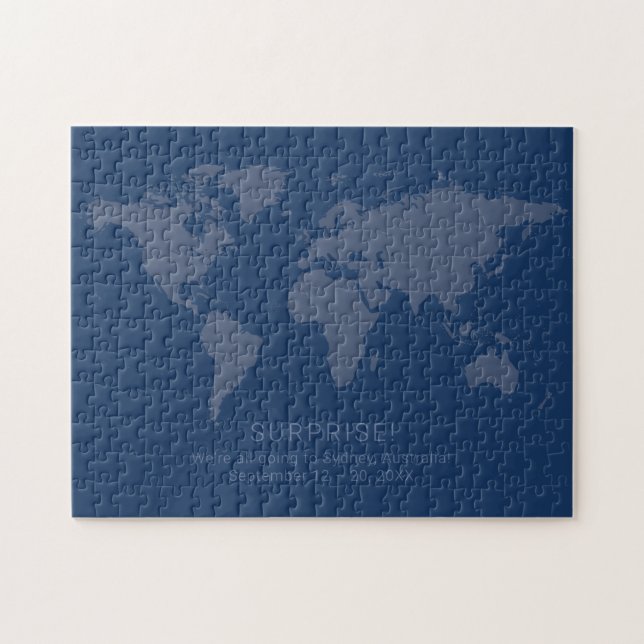Solid Dark Blue World Map Secret Surprise Message Jigsaw Puzzle (Horizontal)