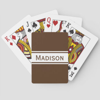 Solid Dark Brown White Stripes Modern Name Playing Cards