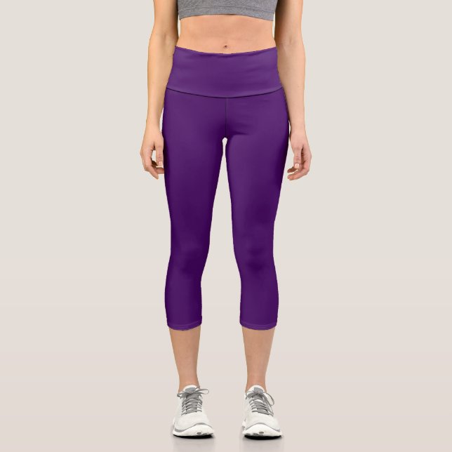 Solid dark violet purple capri leggings (Front)