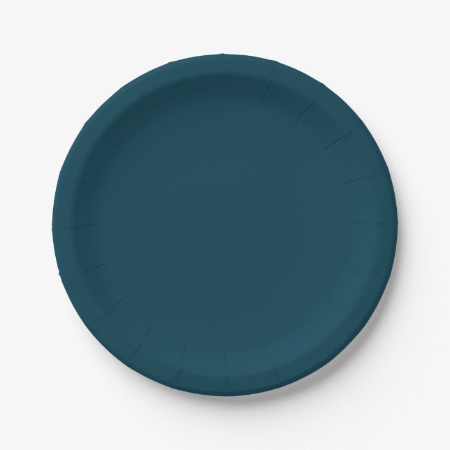 Solid deep aqua teal blue paper plate (Front)
