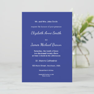 Solid Deep Blue Backdrop   Bold Minimalist Design Invitation