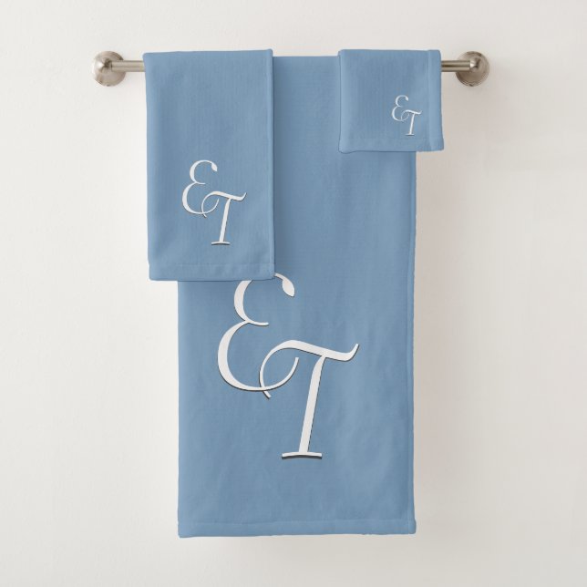 Solid Dusky Blue Monogram Bath Towel Set (Insitu)