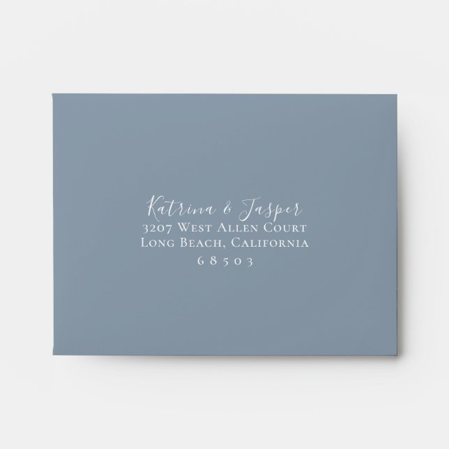 Solid Dusty Blue Colour RSVP Return Address Envelope (Front)