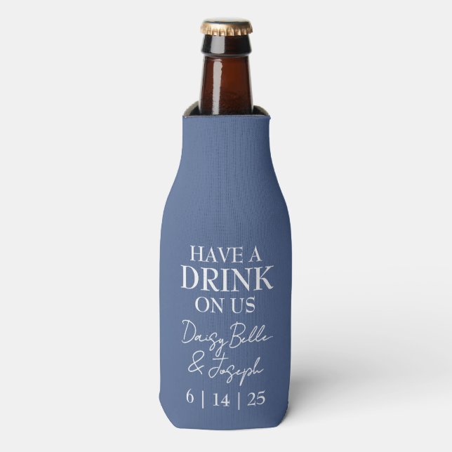 Solid Dusty Blue Drink Wedding Cooler (Bottle Front)