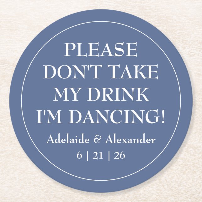 Solid Dusty Blue Wedding Round Paper Coaster (Front)