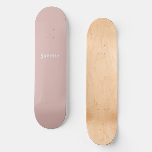 Solid Dusty Blush Retro Font Skateboard (Front)
