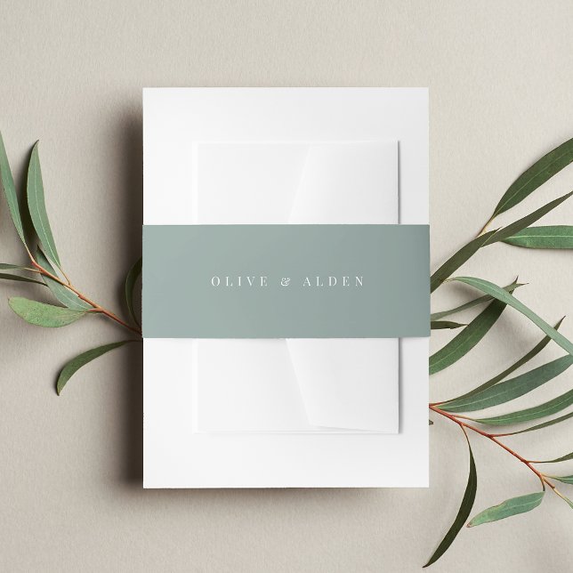 Solid Eucalyptus Green + Classic Lettering Wedding Invitation Belly Band (Creator Uploaded)