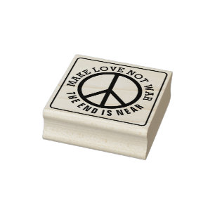 Solid Frame & Icon - PEACE + your Text Rubber Stamp