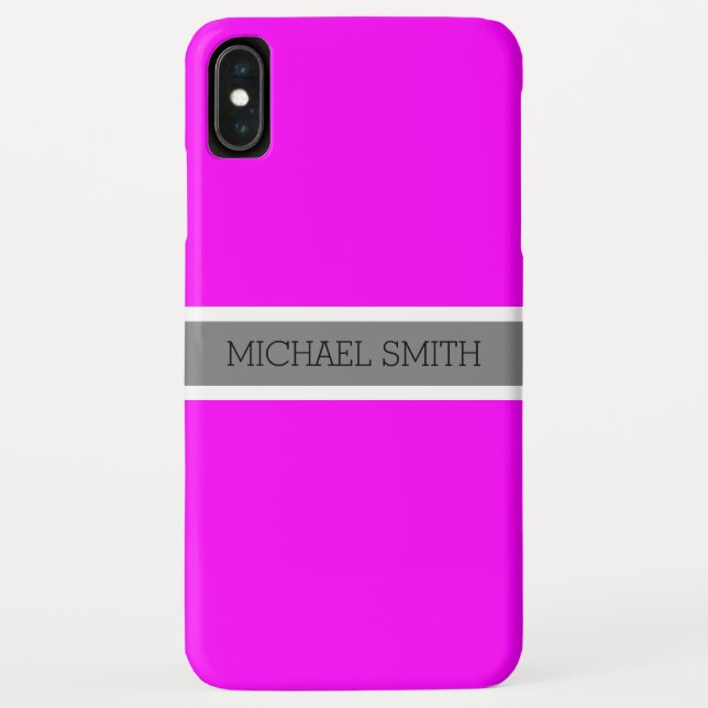 Solid Fuchsia Modern Grey Ribbon Elegant Name Case-Mate iPhone Case (Back)