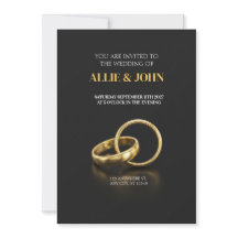 Solid Gold Bands on Sleek Black Wedding Invitation