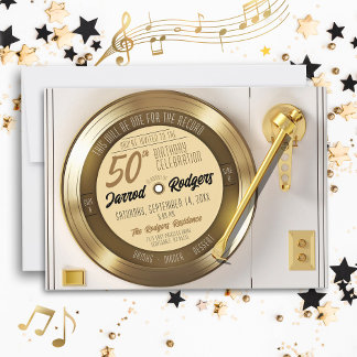 Solid Gold Black Vinyl Record 50th Birthday Party Invitation